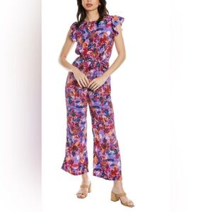Wide-Leg Pants Colorful Floral Ruffle Sleeve Jumpsuit – New with Tag – No Belt